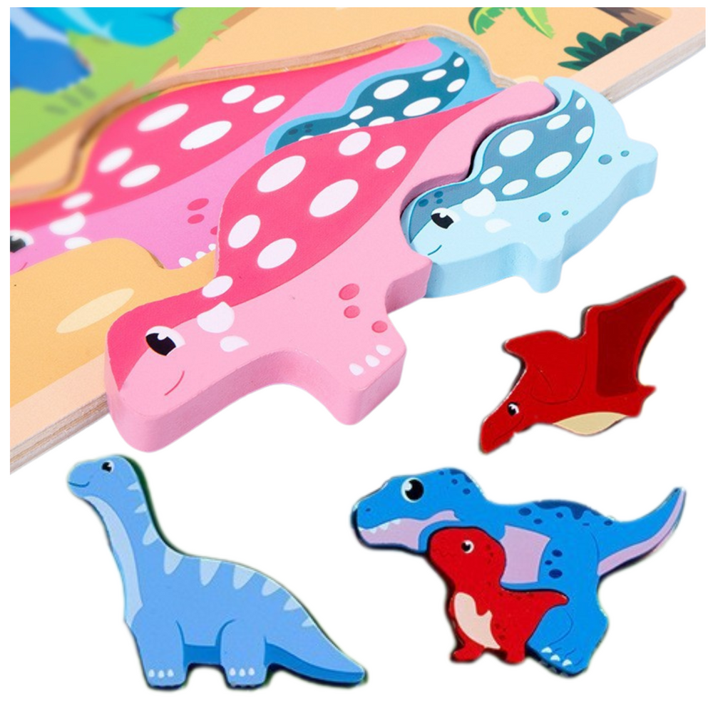 LEAN Toys Puzzlebrett 2in1 Holz Lernmarker Dinosaurier 12Stk – Produktabbildung 2