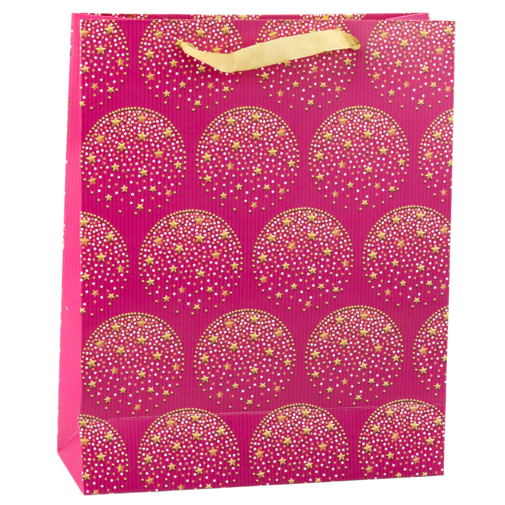 LEAN Edle Geschenktüte Gold Sterne Rosa 32 x 26 x 10 cm