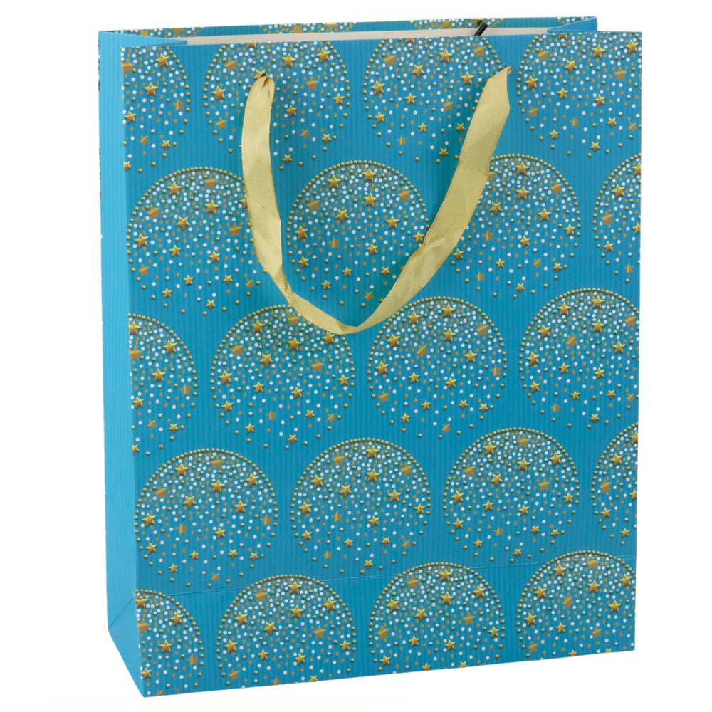 LEAN Elegante Geschenktüte Gold Sterne Blau 32 x 26 x 12 cm