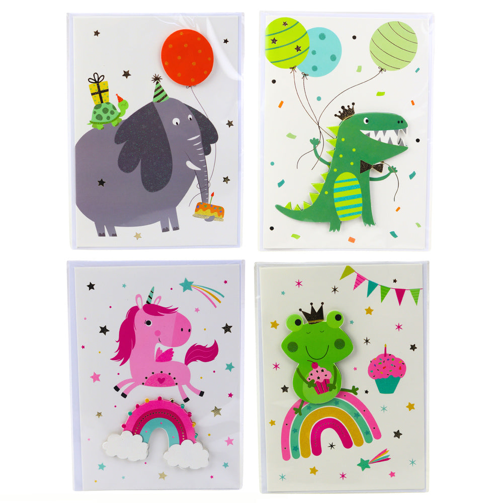 LEAN 3D-Grußkarte Einhorn Elefant Frosch Dinosaurier + Umschlag
