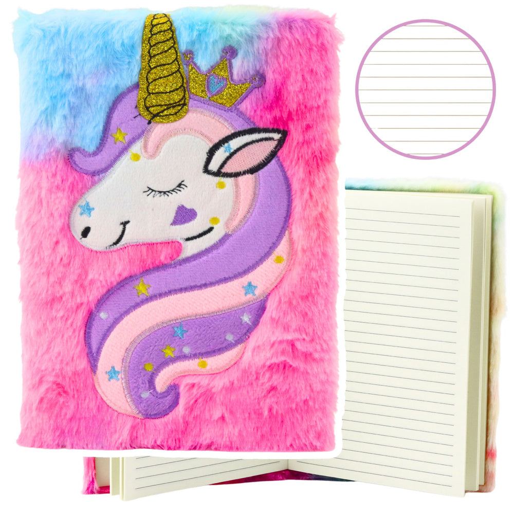 LEAN Plüsch-Notizbuch, Notizbuch, liniert, Einhorn mit goldenem Horn, A5, 80 Blatt
