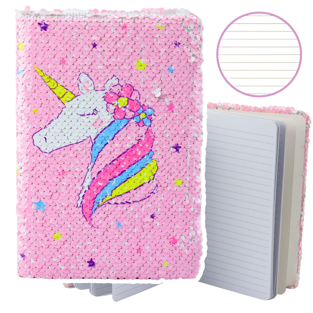 LEAN Notizbuch Notizbuch liniert Pailletten zweifarbig Einhorn A5 80 Blatt
