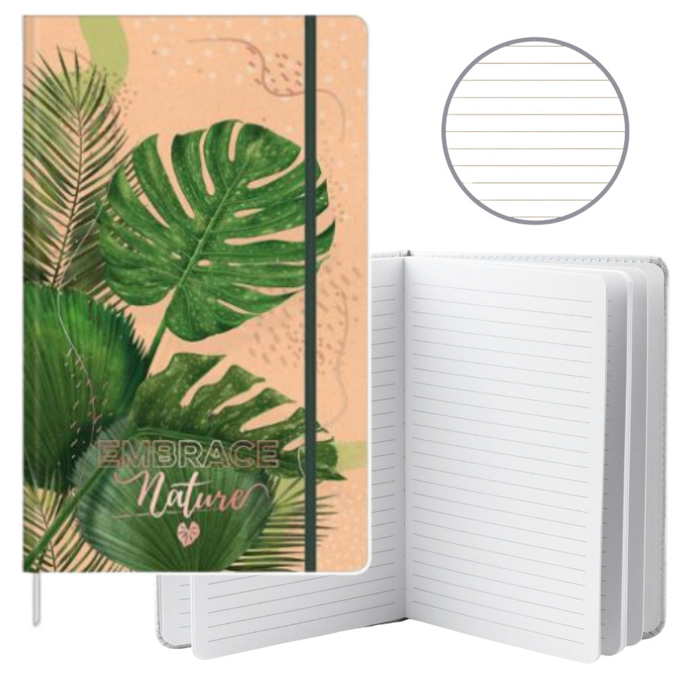 LEAN Notizbuch-Planer, liniert, Monstera-Blätter, Radiergummi, A5, 80 Blatt