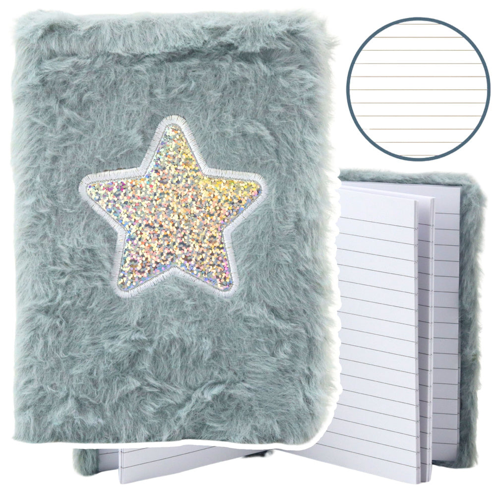 LEAN Plüsch-Notizbuch liniert Shiny Star Grau A6 80 Blatt
