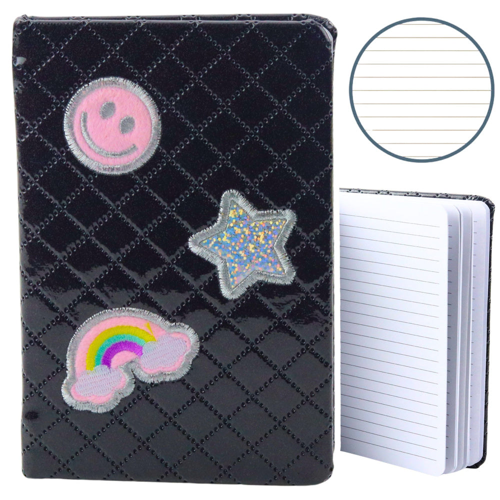 LEAN Liniertes Notizbuch Glitzer Patches Schwarz B6 80 Blatt