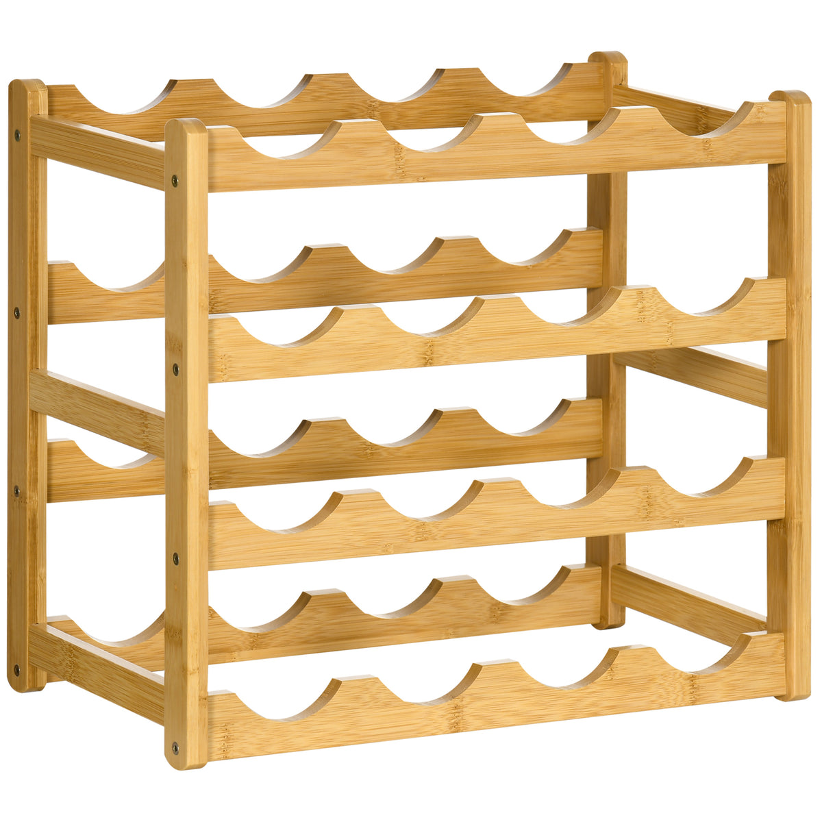 HOMCOM Weinregal aus Bambus für 16 Weinflaschen, 4 Regale, 43 cm x 23,5 cm x 38 cm Natur