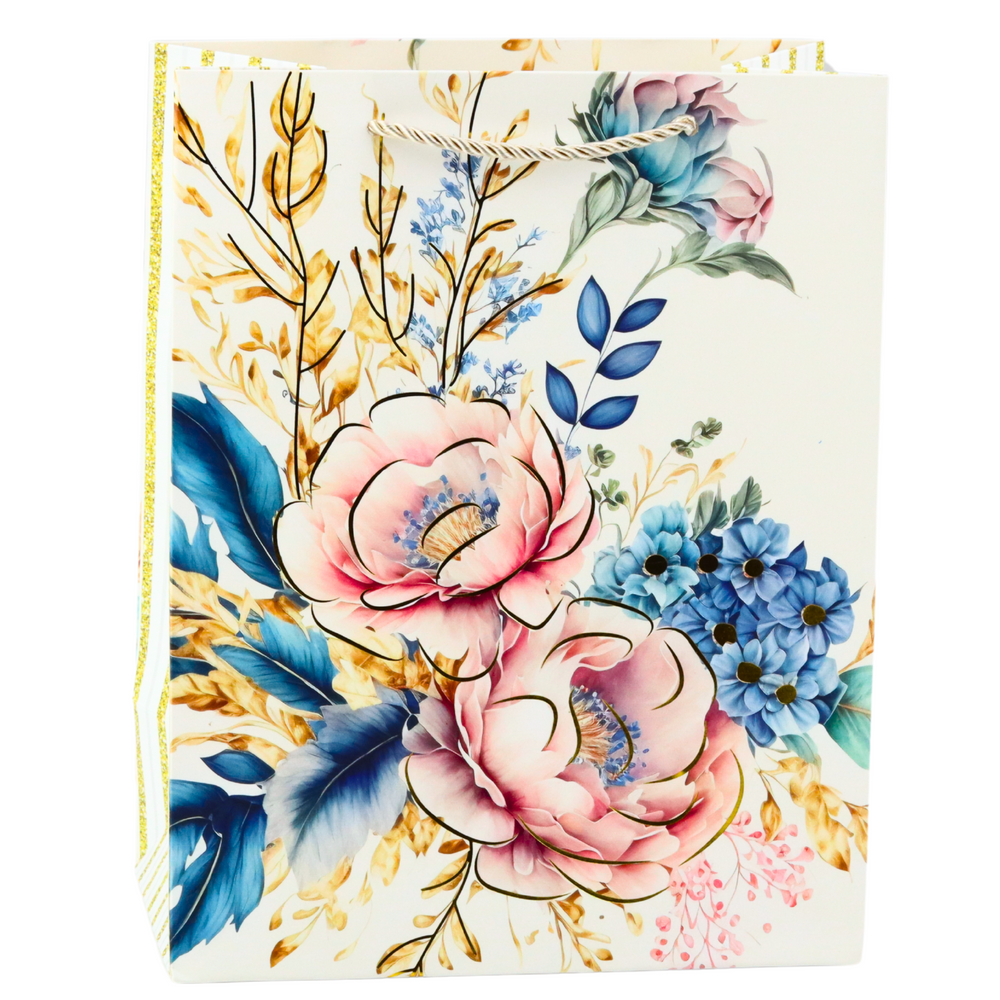 LEAN Geschenktüte Blumen Gold Elemente 23 x 18 x 10cm