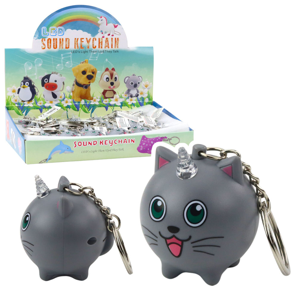 LEAN TOYS Rucksack Schlüsselanhänger Kätzchen Einhorn Horn LED Sounds Grau