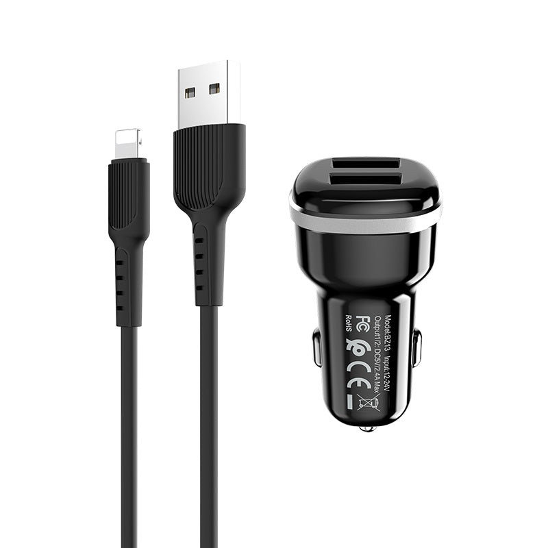 Borofone - Autoladegerät 2x USB Lightning Kabel in Packung, schwarz – Produktabbildung 2