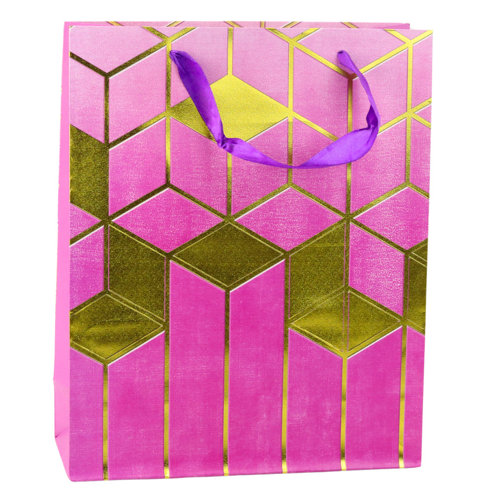 LEAN Geschenktüte aus Papier mit geometrischen Mustern, goldfarben, 32 x 26 x 12 cm – Produktabbildung 2