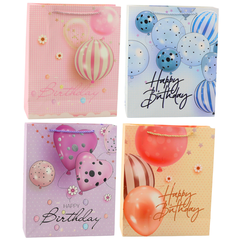 LEAN Geburtstagsgeschenktüte Happy Birthday Luftballons 32 x 26 x 12 cm