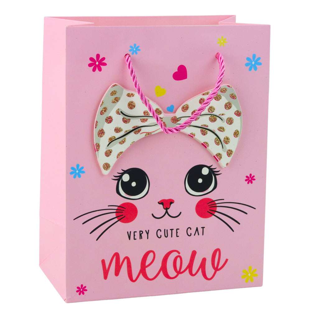LEAN Papier-Geschenktüte mit Katzen, glitzernd, rosa, 23 x 18 x 10,5 cm – Produktabbildung 2