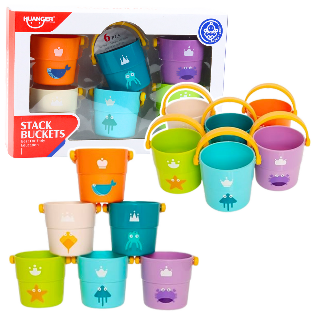 LEAN Toys Badeeimer-Set mit Löchern, farbig, 6-teilig