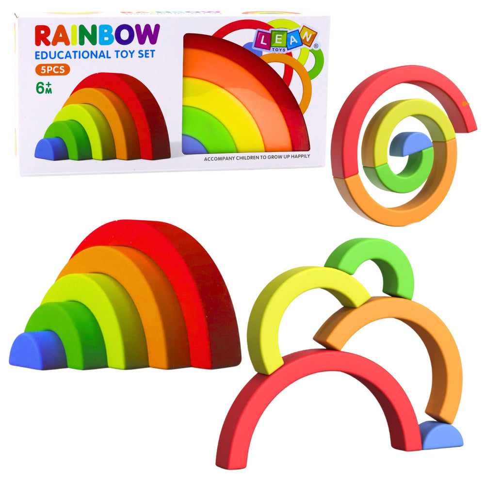 LEAN Toys Regenbogen-Puzzle für Kleinkinder. Bunte Gummiblöcke, 5-tlg