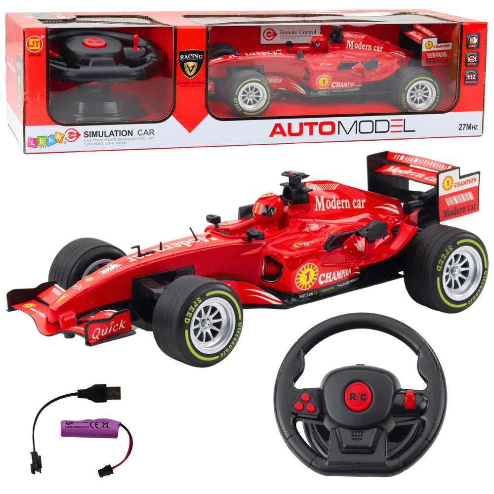 LEAN Toys Ferngesteuertes RC Rennauto Lenkrad Lichter Sounds 1:12 Rot