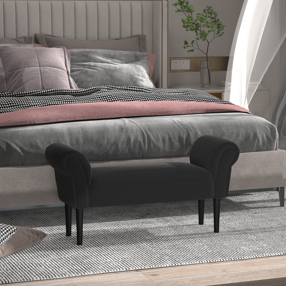 HOMCOM Sitzbank, Bettbank, zeitloses Design, weiche Polsterung, bis 130 kg, schwarz, 102 x 36 x 51 cm – Produktabbildung 2