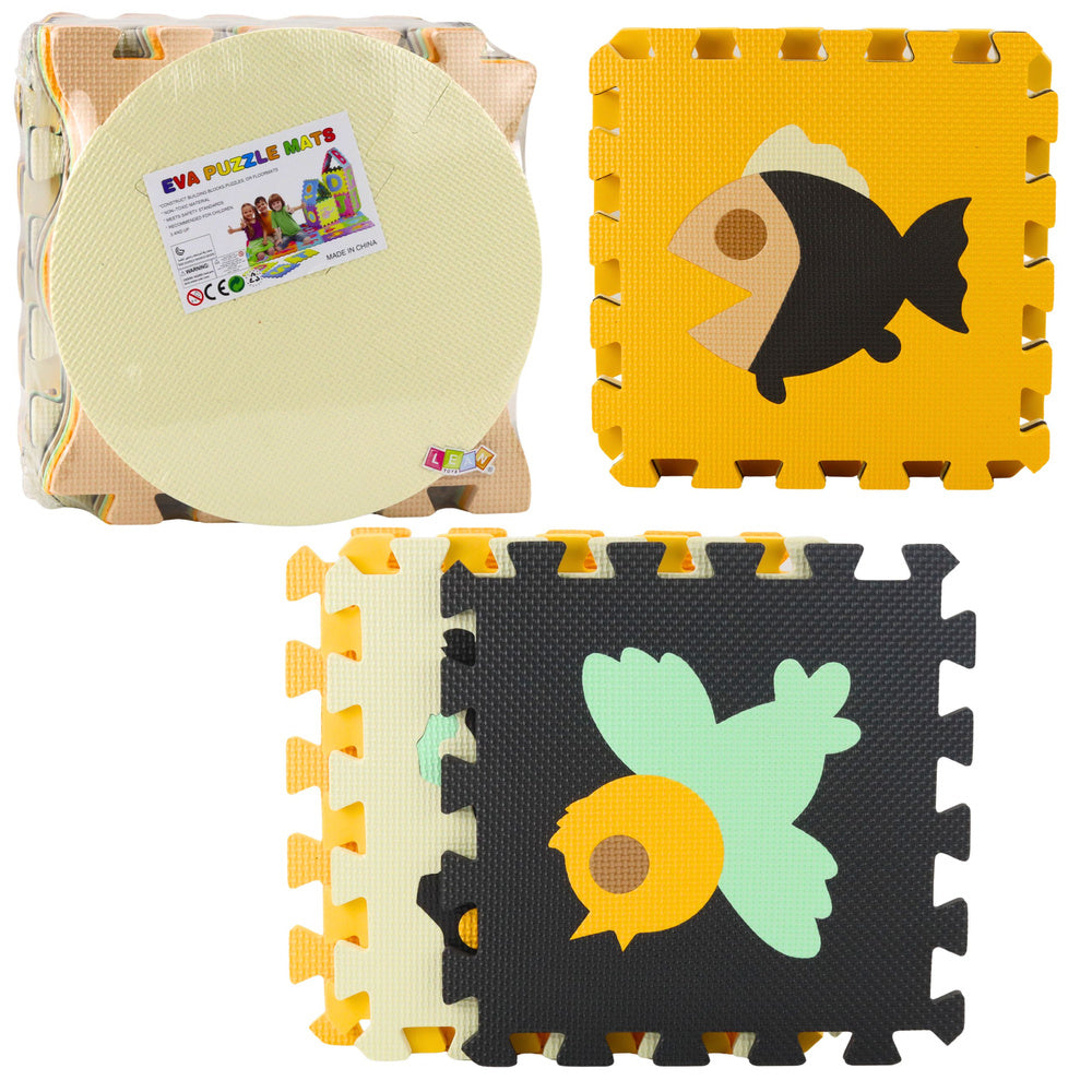 LEAN Toys Weiche Puzzle-Lernmatte EVA-Schaumstoff Tiere Braun 16-tlg