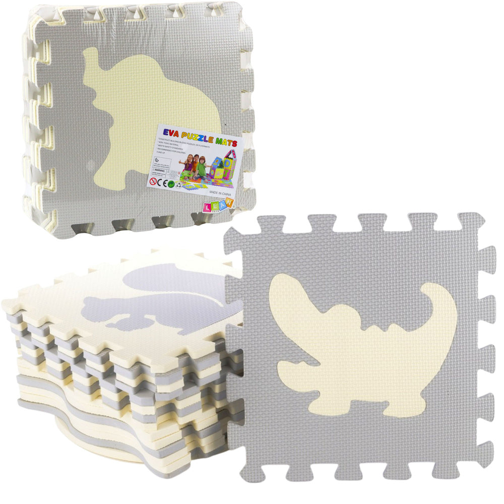 LEAN Toys Weiche Puzzle-Lernmatte Tiere EVA-Schaum Beige Grau 9-tlg