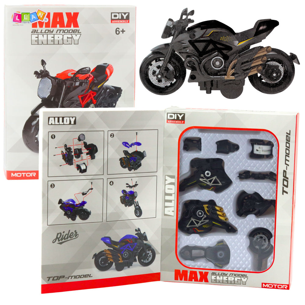 LEAN Toys Motorrad zum Zusammenbauen, Schrauben, Metall, 1:14, DIY, Goldelemente, Schwarz