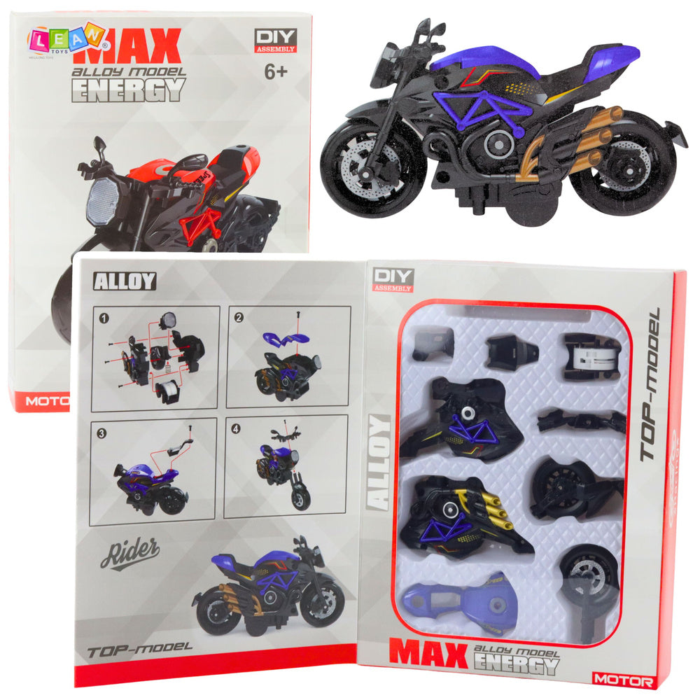 LEAN Toys Motorrad Spielzeug zum Zusammenbauen von Schrauben Metall 1:14 DIY Schwarz und Blau