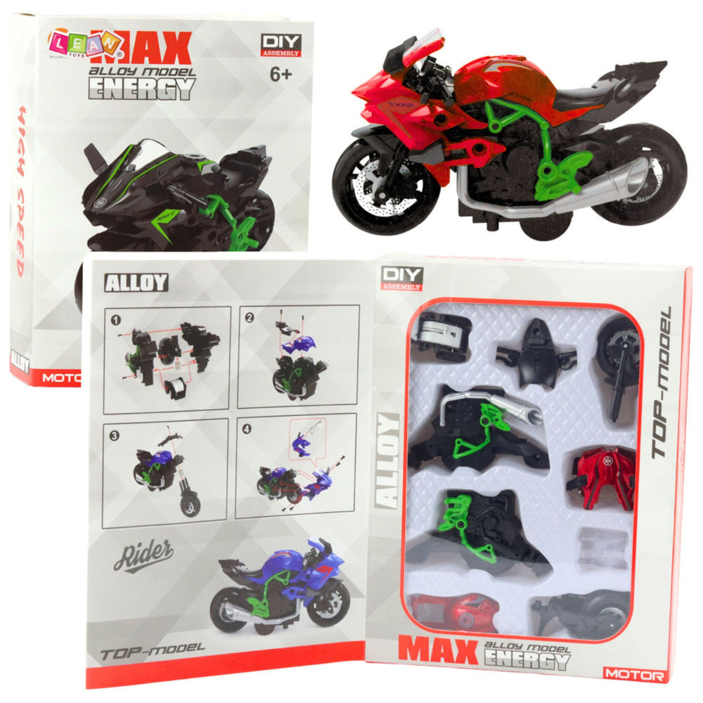 LEAN Toys Motorrad zum Zusammenbauen, Schrauben, Metall, 1:14, DIY, Grün-Rot