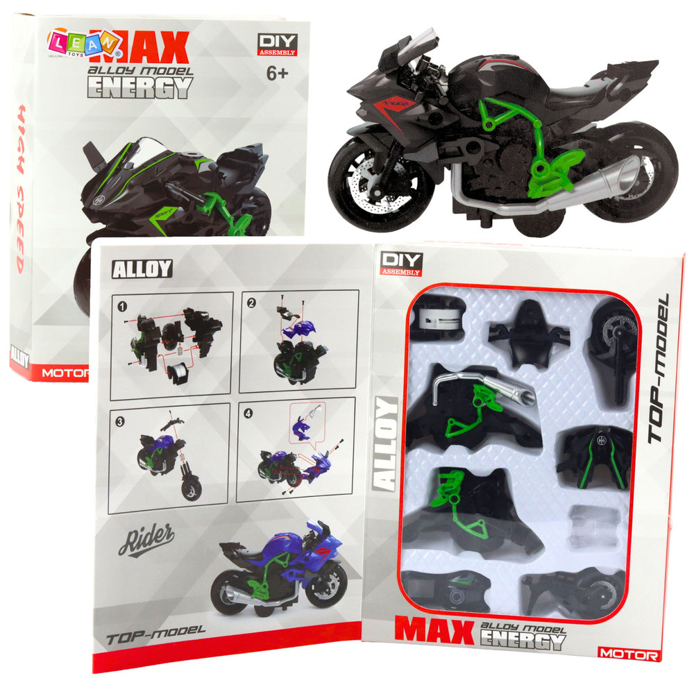 LEAN Toys Motorrad zum Zusammenbauen, Schrauben, Metall, 1:14, DIY, Grün-Schwarz