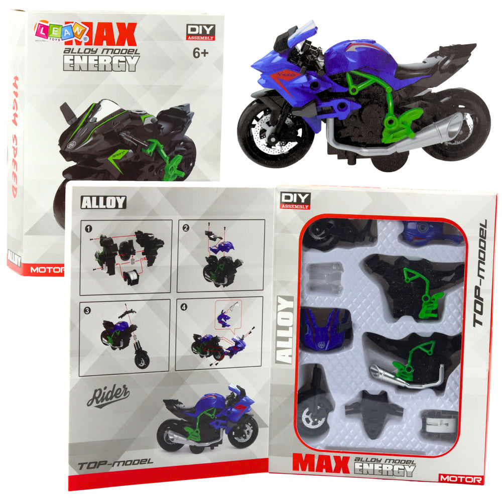 LEAN Toys Motorrad zum Zusammenbauen, Schrauben, Metall, 1:14, DIY, Grün-Blau