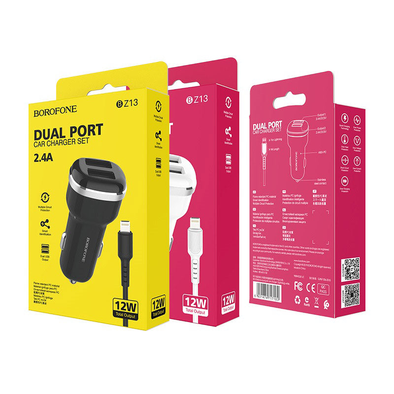 Borofone - Autoladegerät 2x USB Lightning Kabel in Packung, schwarz – Produktabbildung 3
