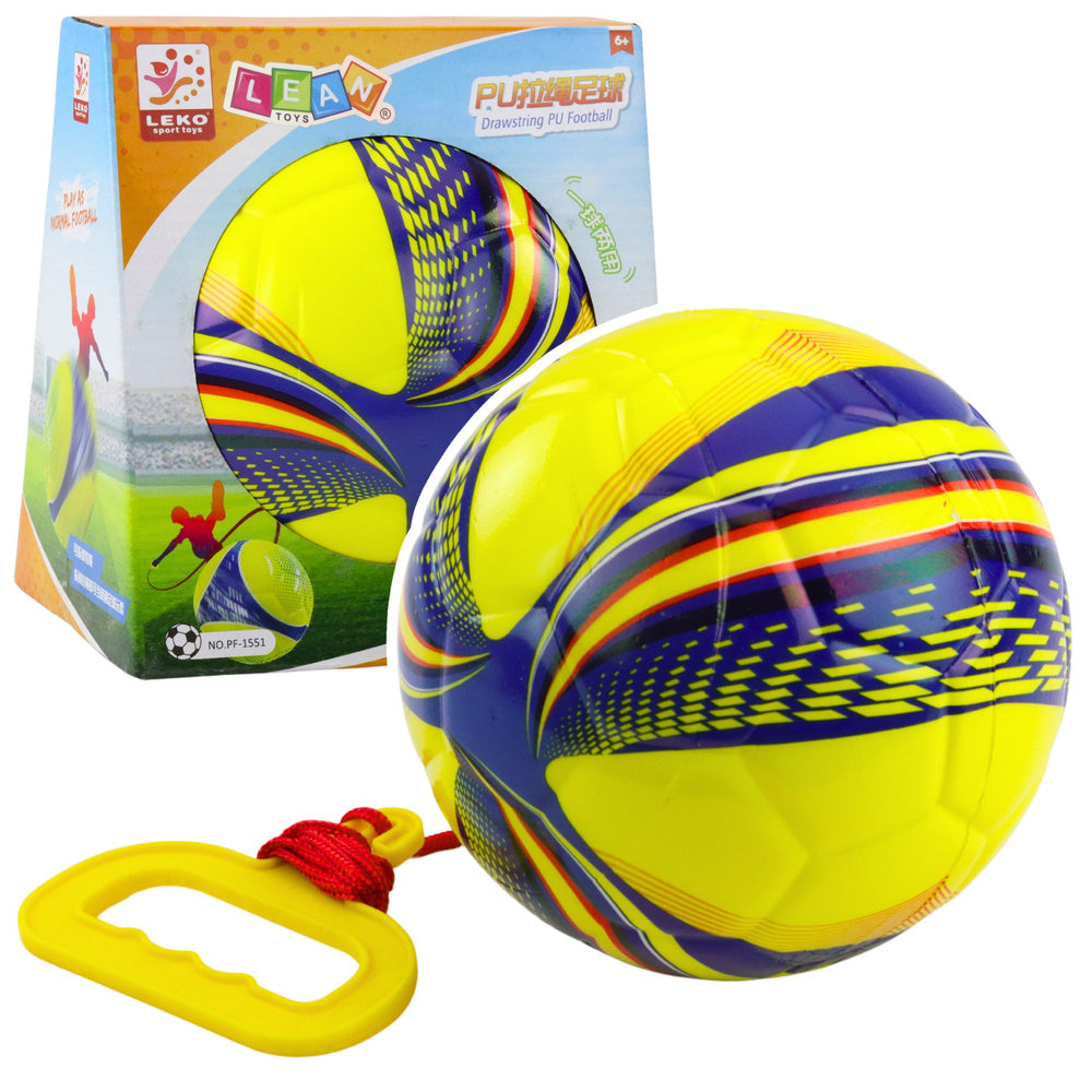 LEAN Toys Schaumstoffball an einer Schnur mit Zuggriff Gelb 14cm