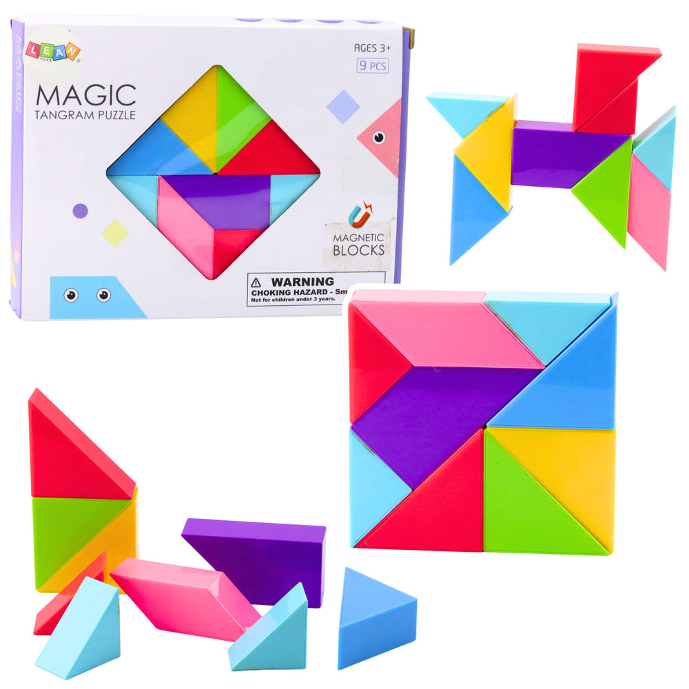 LEAN Toys Magnetische Tangram-Blöcke, bunte Puzzle-Aufkleber, 9 Stk
