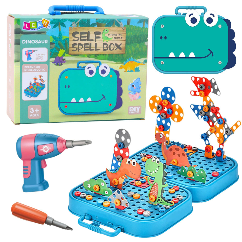 LEAN Toys DIY-Schraubendreher-Set, Koffer, Puzzle, Dinosaurier, Blöcke, Schraubendreher, 228-tlg