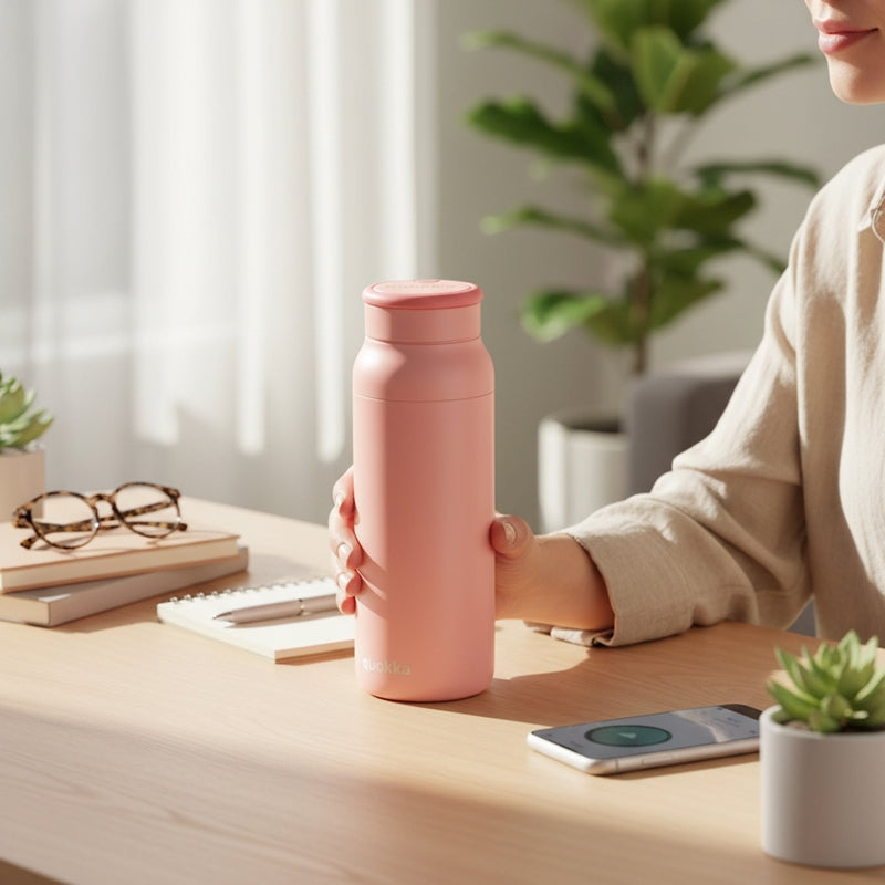 Quokka Echo - Flasche aus Edelstahl 690 ml se silikonovou Griff (rosa) – Produktabbildung 2