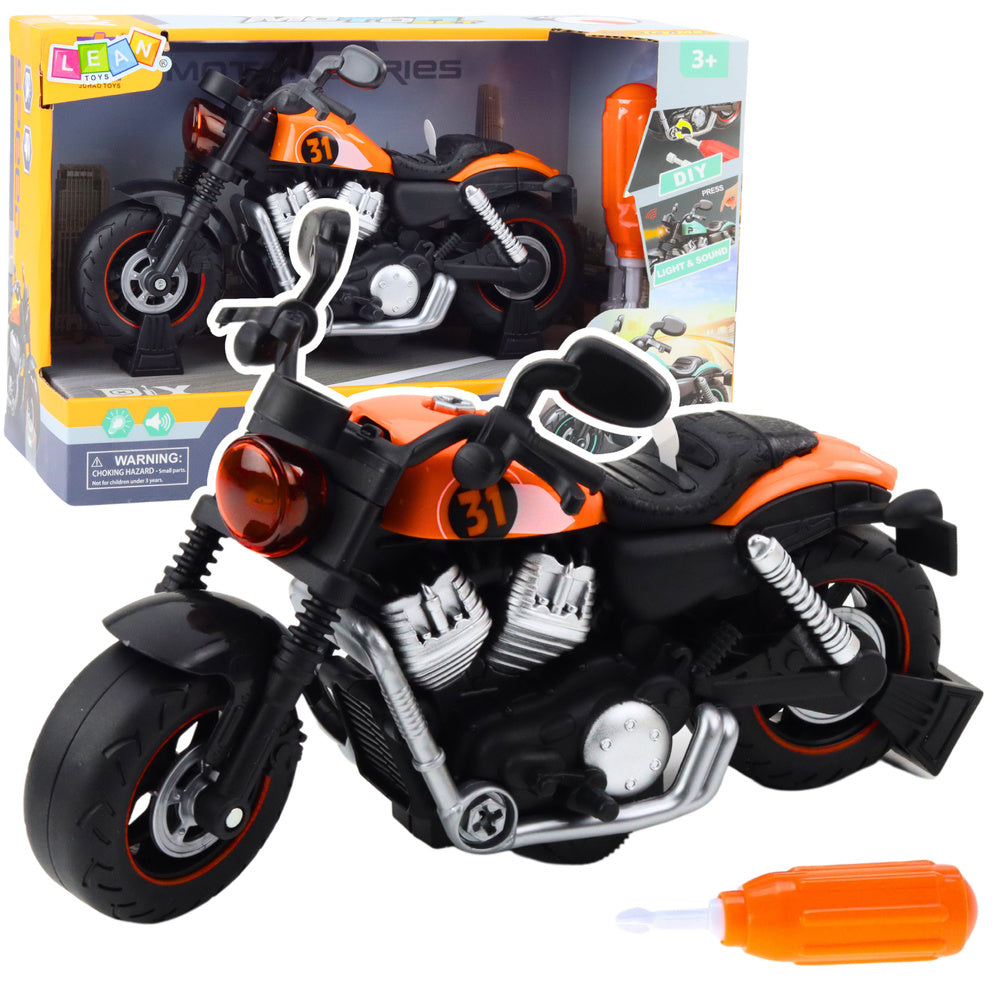 LEAN Toys DIY Motorrad Drehen Aufschrauben Lichter Geräusche Orange