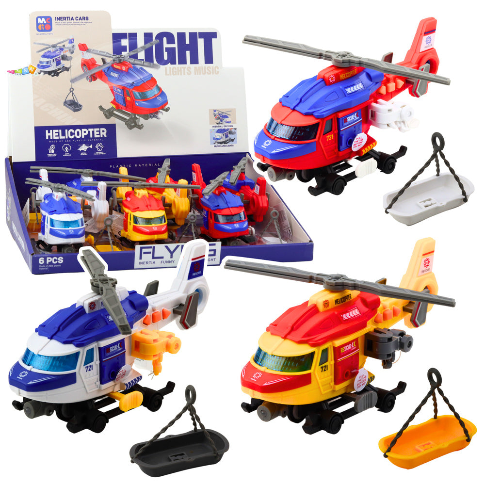 LEAN Toys Rettungshubschrauber Trage Haken Winde Antrieb Lichter Sounds Mix