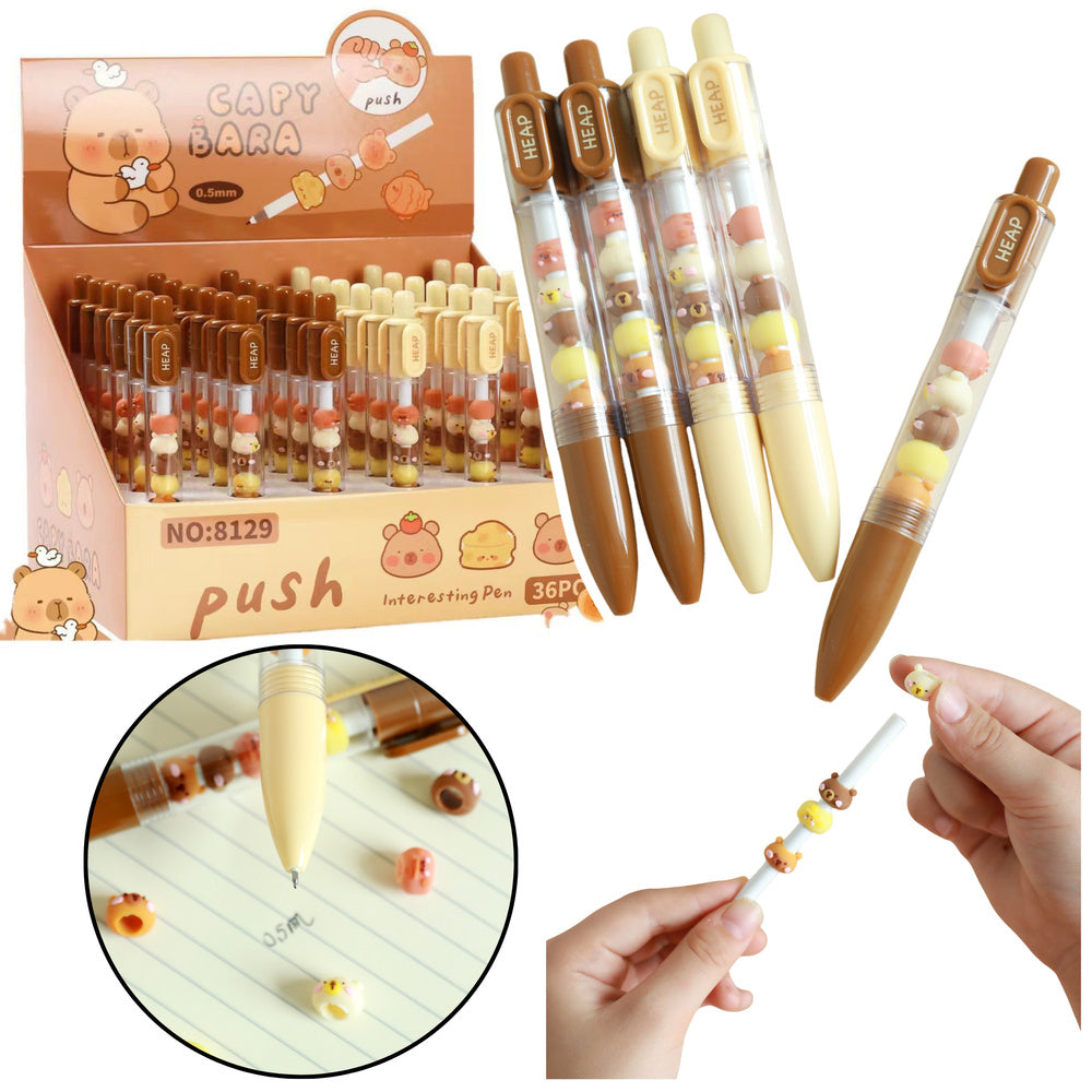 LEAN TOYS Kugelschreiber mit Capybara-Figur, Braun, Beige, Schwarze Mine