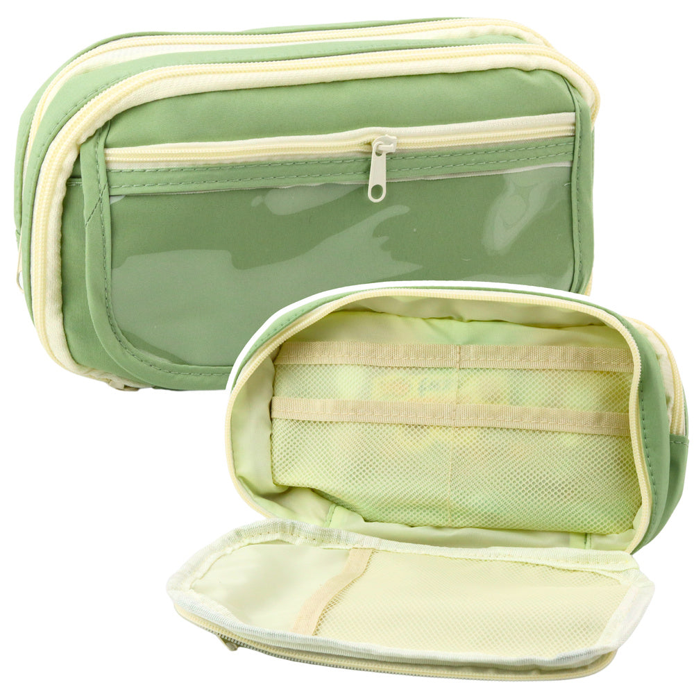LEAN Federmäppchen für die Schule, zwei Fächer, mit geräumigen Taschen, Grün, 22 cm