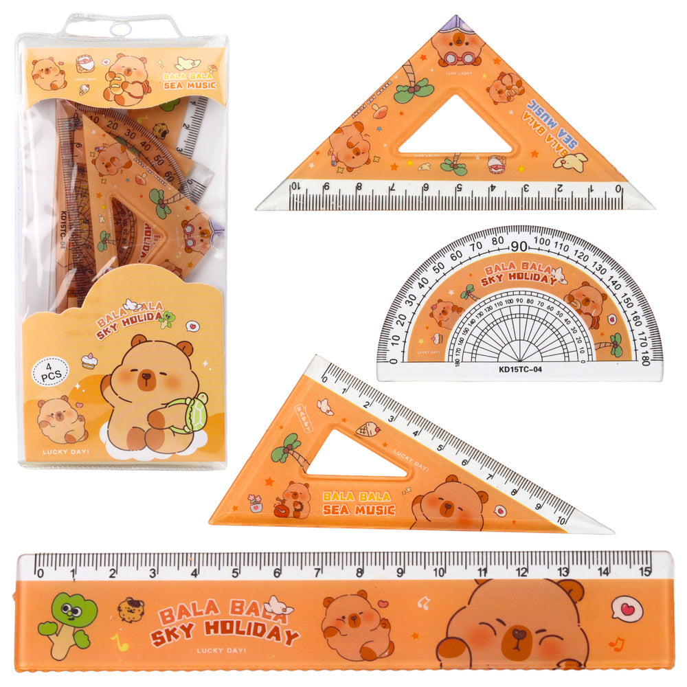 LEAN Satz geometrischer Werkzeuge, Capybara-Lineal, Winkelmesser, Quadrate, 4 Stück