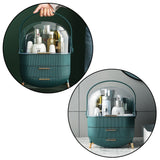 LEAN Kosmetik Organizer mit Öffnungsdeckel, transparent, zwei Schubladen, grün – Produktabbildung 3