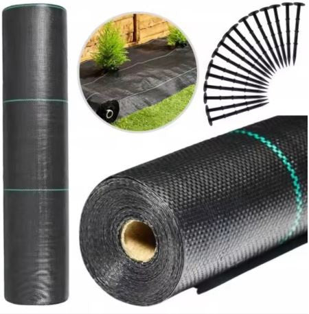 LEAN Schwarzes Agrotextil 1100 cm x 50 m UV 135 g Unkrautschutz-Agrotextil + Verankerungen