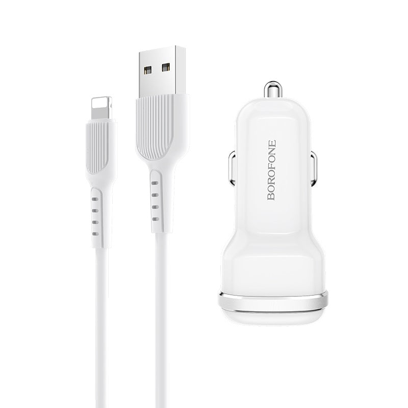 Borofone - Autoladegerät 2x USB Lightning Kabel in Packung, weiß – Produktabbildung 2