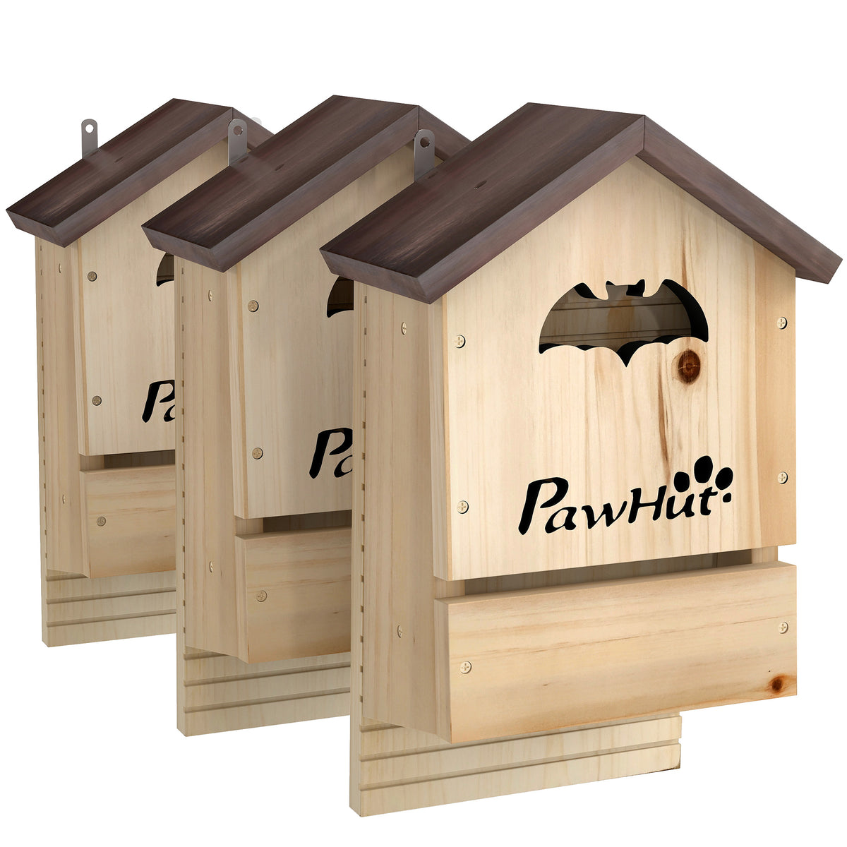 PawHut Fledermauskasten 3er Set aus Tannenholz Fledermaushaus für Fledermäuse zum Aufhängen für Gärten, 21,5