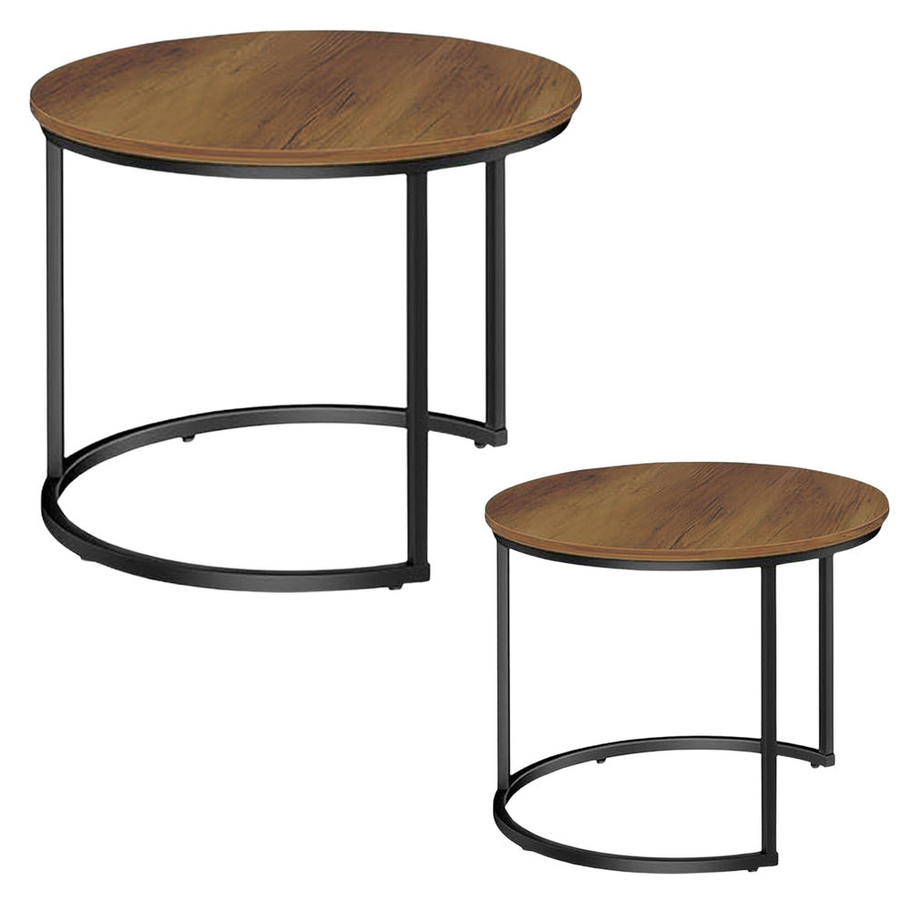 LEAN 2-in-1-Set runder Couchtische Vintage Naturholz 60x45cm 40x40cm – Produktabbildung 2