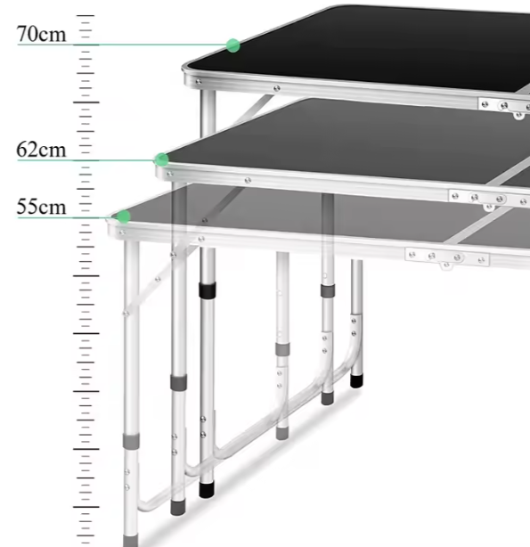 LEAN Klappbarer Campingtisch Verstellbar Aluminium Schwarz 120x60cm – Produktabbildung 5