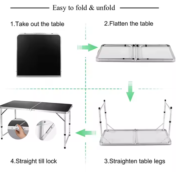LEAN Klappbarer Campingtisch Verstellbar Aluminium Schwarz 120x60cm – Produktabbildung 7