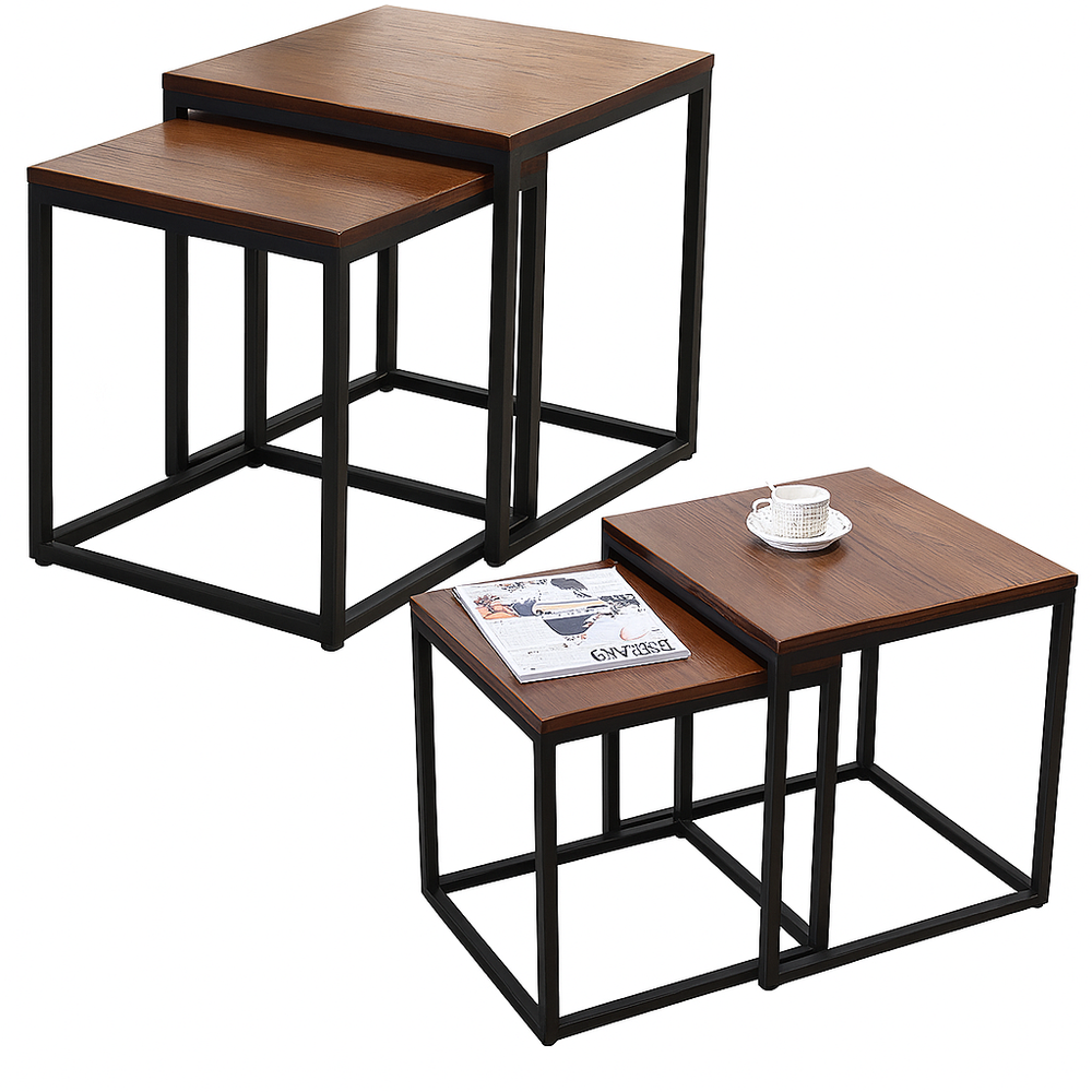 LEAN 2-in-1-Set quadratische Couchtische, dunkelbraun, holzähnlich, 45 x 50 x 40 x 45 cm