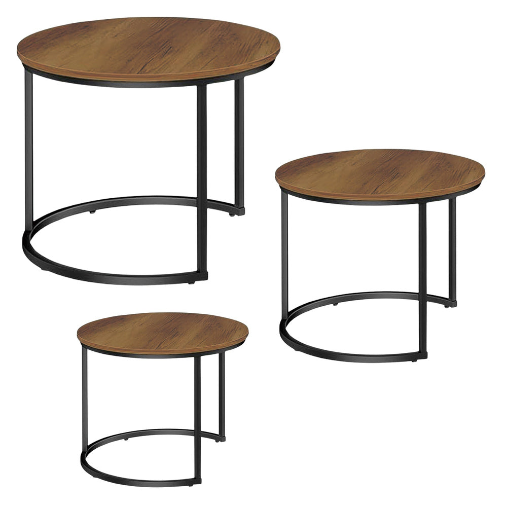 LEAN 3-in-1-Set runder Couchtische, Vintage, Naturholz, 51 cm, 40 cm, 30 cm – Produktabbildung 2