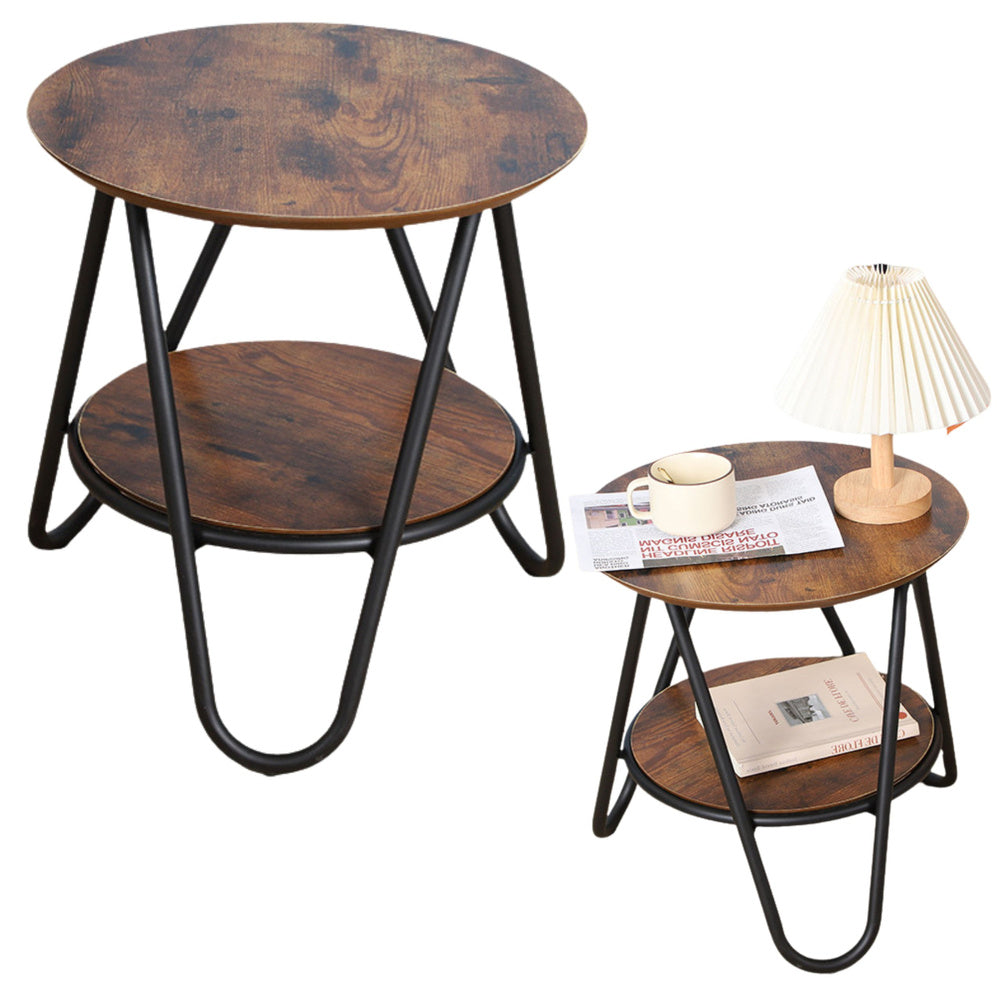 LEAN Runder Couchtisch mit zusätzlicher Ablage, Industrial Vintage, 40x42cm