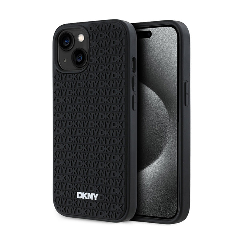DKNY 3D Rubber Repeat Pattern - Hülle für iPhone 15 / 14 / 13 (schwarz)
