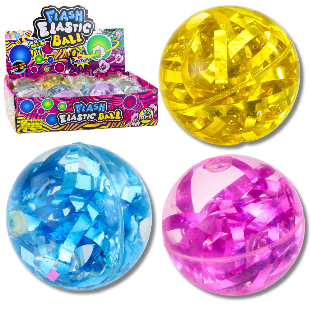 LEAN Toys Flexibler Gummi-Hüpfball mit Konfetti und Lichterkette, 7 cm