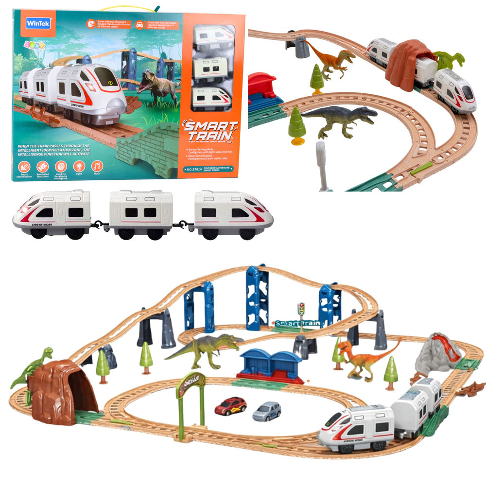 LEAN Toys Elektrische interaktive Eisenbahnwagen Tunnel Vulkan Dinosaurier 95 cm